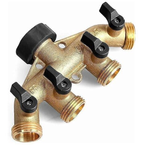 Raccord de robinet en laiton à 4 voies, distributeur de robinet de jardin 3/4", répartiteur de tuyau avec vannes de sortie marche/arrêt individuelles pour la maison, la cuisine, le jardin, la machine 