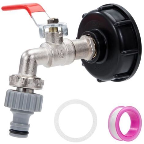 Raccord de Robinet en Laiton Chromé IBC, S60X6 Adaptateur pour Cuve de Vidange avec Raccord de Tuyau 1/2" (13mm)