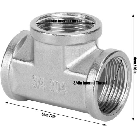 Raccord de Tube Té Fileté 304 en Acier Inoxydable - Double Femelle 3/4 Pouce (1 x) - DIY Industriel et Aménagement Rustique