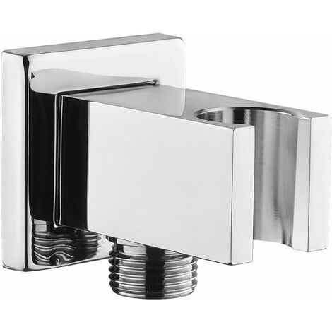 Raccord de tuyau chromé avec support de douchette Keymark en laiton carré 1/2", coude de douche avec support, raccord de sable pour douche à main