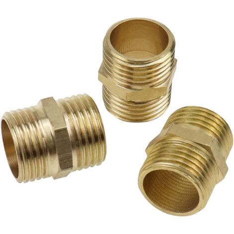 Raccord de tuyau d'arrivée d'eau : 3 pièces en laiton, 3 pièces en laiton, double embout fileté extérieur 1/2 pouce. Double embout fileté extérieur en laiton des deux côtés.