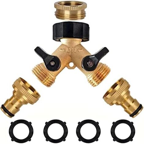 Raccord de Tuyau d'arrosage en Laiton 3/4", 2-Voies Y-Distributeur raccord Robinet à 2 Voies avec vannes Marche/arrêt, Adaptateur pour la Maison, Le Jardin et l'extérieur. - 0.75 inches