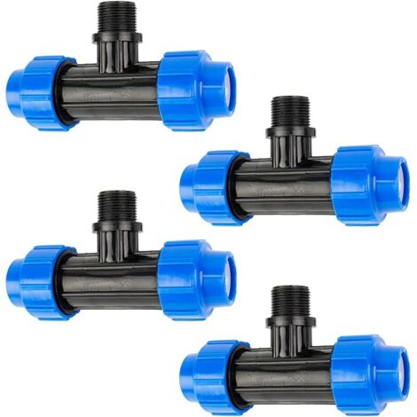 Raccord de tuyau d’eau en T 25mm x 3/4 mâle : pièce pour raccordement à l'extrémité du tuyau, 25 mm x 3/4 PoucePouce, technologie de raccordement Quick&Easy, joint fileté auto-étanchéifiant（4 pièces）