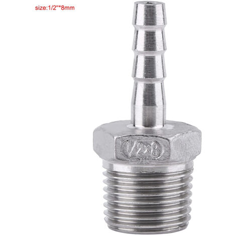 Raccord de tuyau en acier inoxydable 304 avec embout barbelé et filetage mâle (1/2"x8mm)