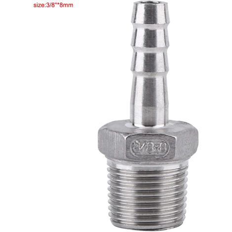 Raccord de tuyau en acier inoxydable 304 avec embout barbelé et filetage mâle (3/8" x 8mm)