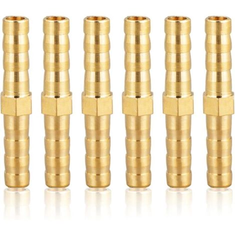 Raccord de Tuyau en Laiton 6mm (1/4"), 6 Pièces, Adaptateurs de Tuyau Durable pour Eau et Gaz