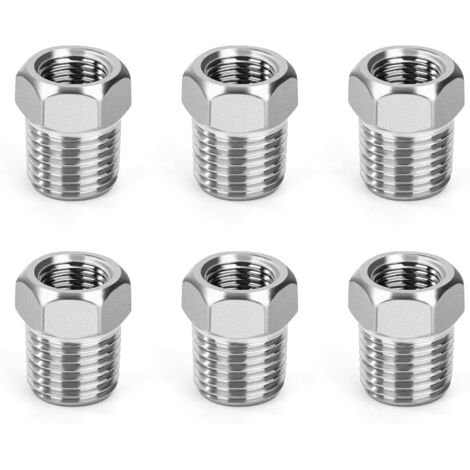 Raccord de Tuyau Fileté en Acier Inoxydable, 6Pcs 1/4" Mâle à 1/8" Femelle Raccords Réducteur à Douille Hexagonale, Connecteur de Réduction pour Eau, Huile, Jardin