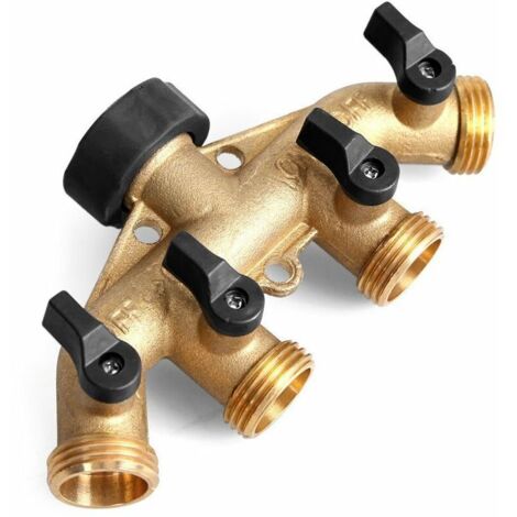 Raccord de Tuyau Laiton d'arrosage 4 Sorties Distributeur Débit d'eau Réglable et Verrouillable - 4 Voies Séparateur de Tuyau Répartiteur Adaptateur pour l'irrigation du Jardin Robinet 2pcs
