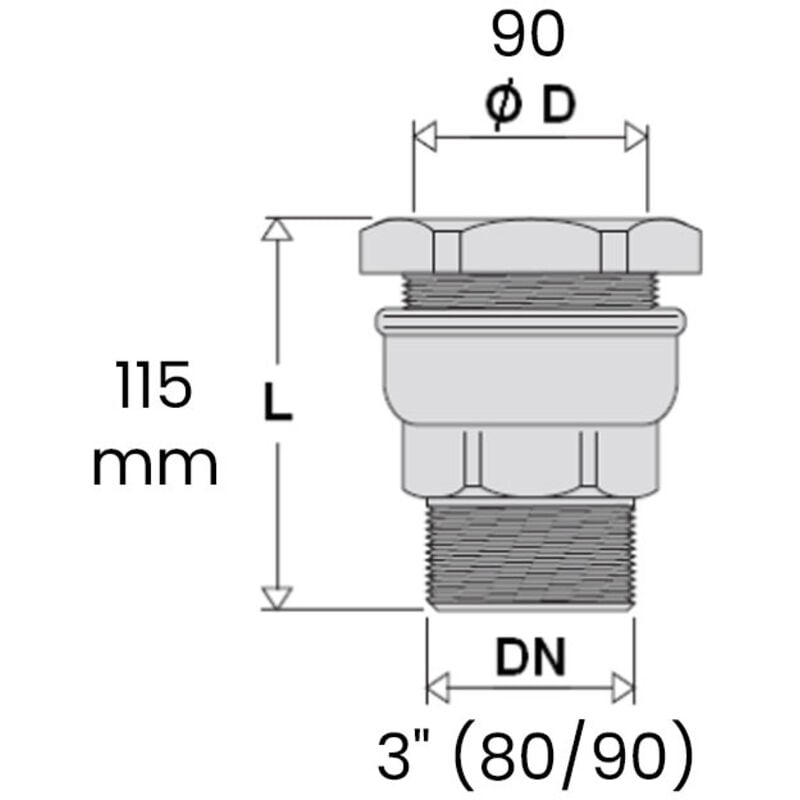 Raccord deca droit mâle 3' (80/90) laiton pour tube pe Ø90 Sferaco