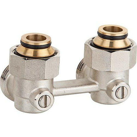 Raccord double de robinet a bille systeme bitube fil fem 3/4" forme angle avec eurocone