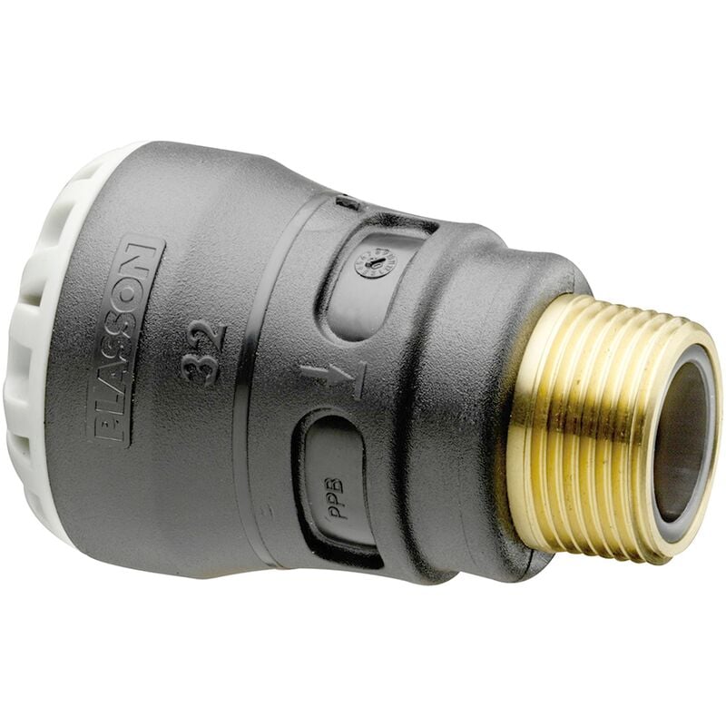 Raccord droit encliquetable pe Ø40 - Laiton mâle 1''1/2 (40/49) avec portée plate iso 228