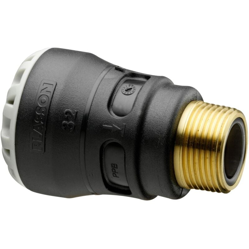 Raccord droit encliquetable pe Ø63 - Laiton mâle 1'1/2 (40/49) - Série 1 Plasson
