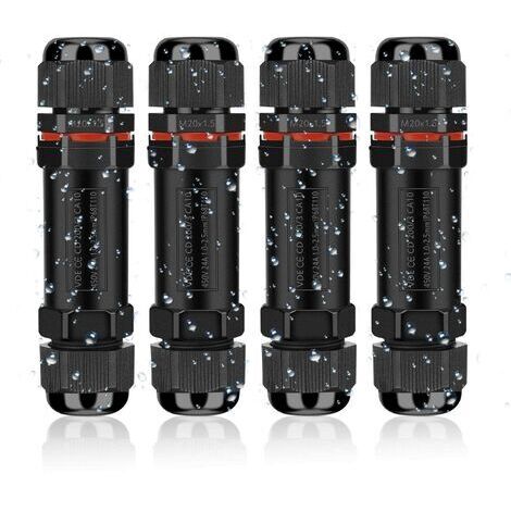 Raccord électrique étanche IP68 –Connecteur de câble pour extérieur 3 fils –Boîte de dérivation pour câble Ø 4-12 mm –Lot de 4