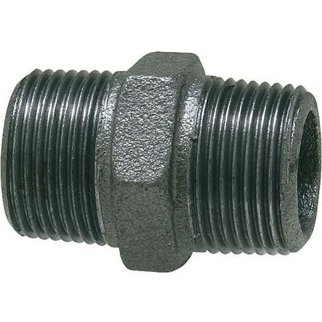 Raccord en fonte malleable, noir 6 pans. Double nipple 1/2" (male/male) Type 280, filet a droite