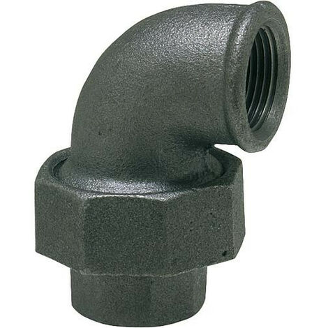 Raccord en fonte malleable, noir Raccord a vis coude 11/2" (fem/fem) Type 95, joint plat