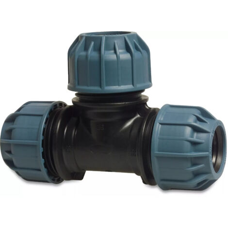 Raccord en T 90° PP 20 mm, collier de serrage 10 bar, noir-bleu