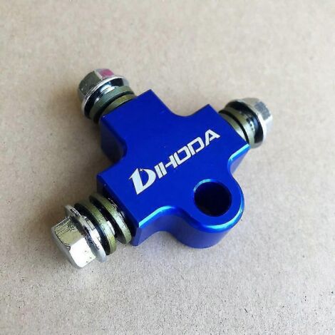 Raccord en T à trois voies pour flexible de frein hydraulique de moto, usiné CNC, pour modification de tube et adaptateur de support - bleu
