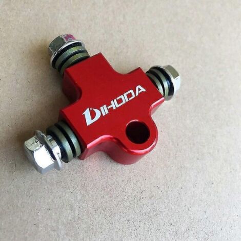 Raccord en T à trois voies pour flexible de frein hydraulique de moto, usiné CNC, pour modification de tube et adaptateur de support - rouge