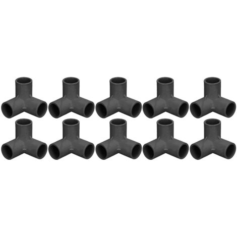 Raccord en T PVC 3 voies coudé 25 mm - Lot de 10 pièces noires pour tuyauterie et structures