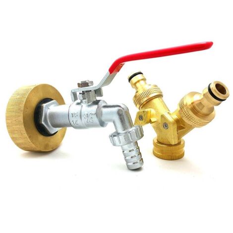 Raccord femelle S60x6 laiton - robinet laiton chromé 3/4 pouce avec raccord double sortie laiton