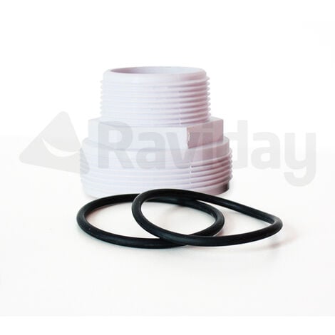 Raccord fileté blanc + 2 joints pour liaison vanne/tuyau Poolfilter 400-500-600