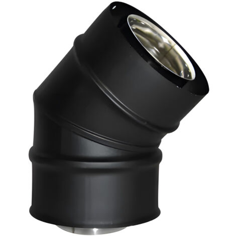 Raccord fumisterie poêle à granulés étanche 80/125mm – Coude 45° – Conduit inox 316 et 304 – Finition noir mat – Isotip Joncoux