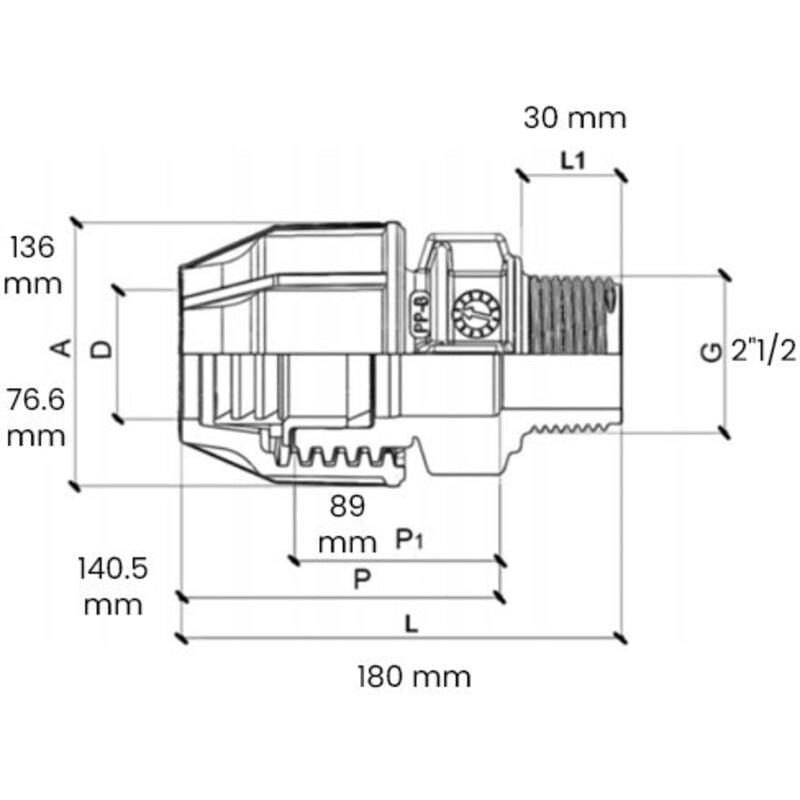 Raccord plastique tube PE Ø75 - Droit Mâle 2"1/2 (66/76) - Sferaco