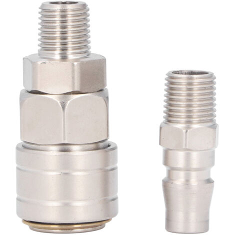 Raccord pneumatique auto-bloquant en acier inoxydable nickelé - Filetage mâle 1/4" (SM+PM20) - Kit complet