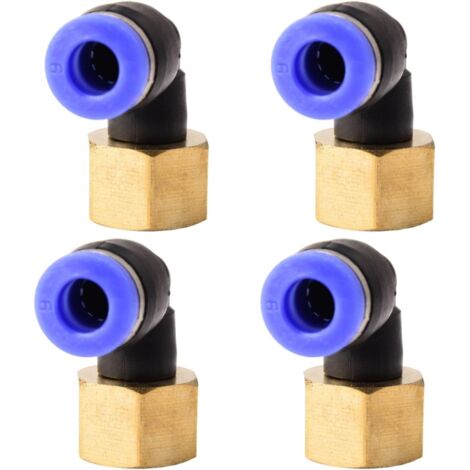 Raccord pneumatique coudé à 90° PLF avec filetage intérieur. Raccord pneumatique pour une insertion rapide du tuyau. Raccord pour air comprimé – Lot de 4 (6 mm x 1/4").