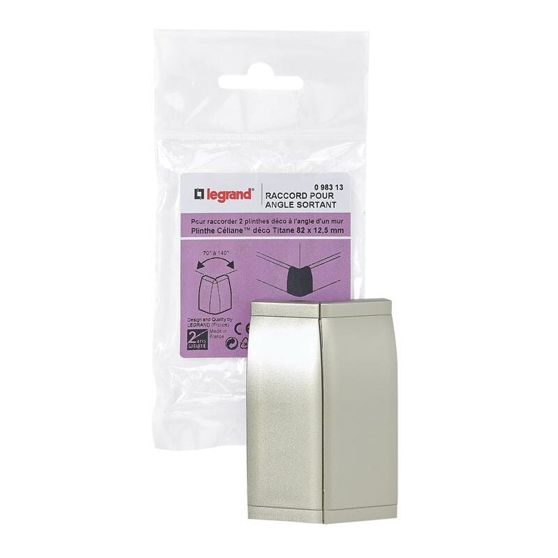 Raccord pour angle sortant pour plinthe céliane déco 82 x 12,5 mm titane Legrand 098313
