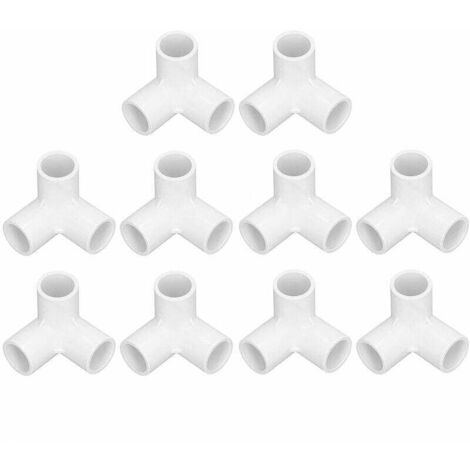 Raccord PVC 3 voies, 10 pièces 3 voies en plastique PVC connecteurs de meubles raccords de tuyauterie 20 mm de diamètre intérieur raccord coude meubles tuyau bricolage accessoires (blanc)