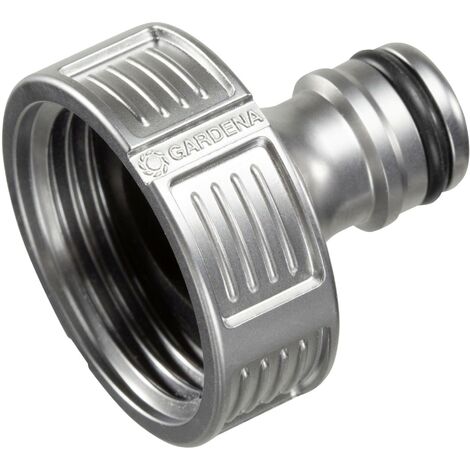 Gardena – Raccord de robinet 1824250 – Filetage 26/34 – Raccord tuyau 33,3 mm (G 1'') – Métal résistant aux intempéries – Système anti-éclaboussures - X816771