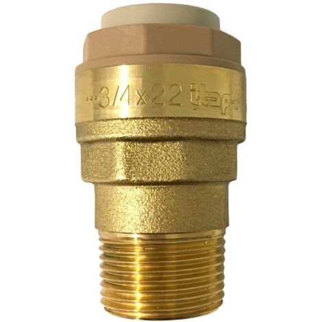 Raccord rapide mâle 3/4'' – Laiton – Diamètre 22 mm – Droit pour tuyaux en cuivre et PER – Pression max 15 bar – Température de service -20°C à +70°C – Itap