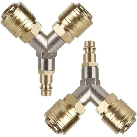 Raccord Rapide Air, 2 Pièces Raccord Pneumatique NW 7,2 1/4 AG Interrupteur D'air Comprimé avec Deux Raccords Raccord D'air Comprimé Distributeur D'air Comprimé en Laiton