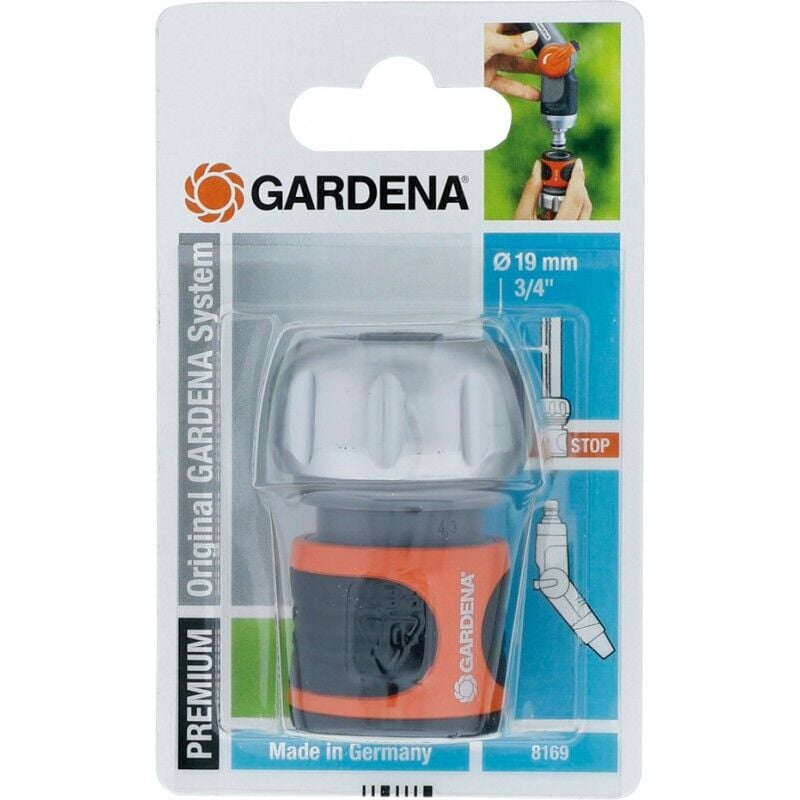 Gardena - 816920 Raccord d'arrosage aqua stop Premium pour tuyau 19 mm, Orange