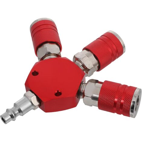 Raccord rapide en aluminium rouge pour tuyau d'air à 3 voies, filetage 1/4 NPT