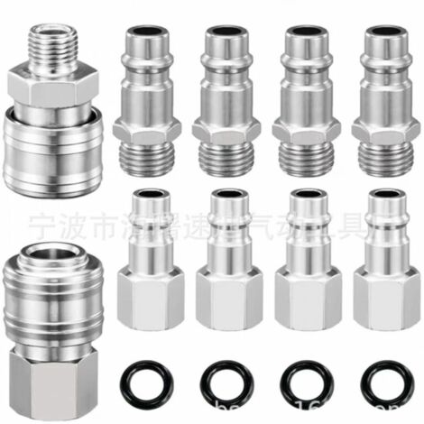 Raccord Rapide Pneumatique 1/4" BSP, 10 Pièces Embout Compresseur Air Européen, Raccord de Compresseur pour Tuyau Pneumatique
