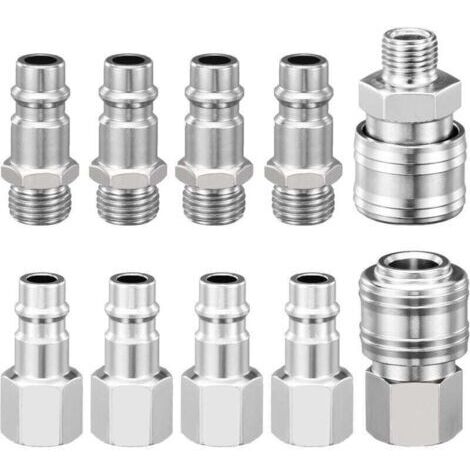 Raccord Rapide Pneumatique 1/4" BSP, 10 Pièces Embout Compresseur Air Européen, Raccord de Compresseur pour Tuyau Pneumatique