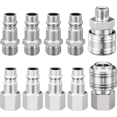 Raccord Rapide Pneumatique 1/4" BSP, 10 Pièces Embout Compresseur Air Européen, Raccord de Compresseur pour Tuyau Pneumatique