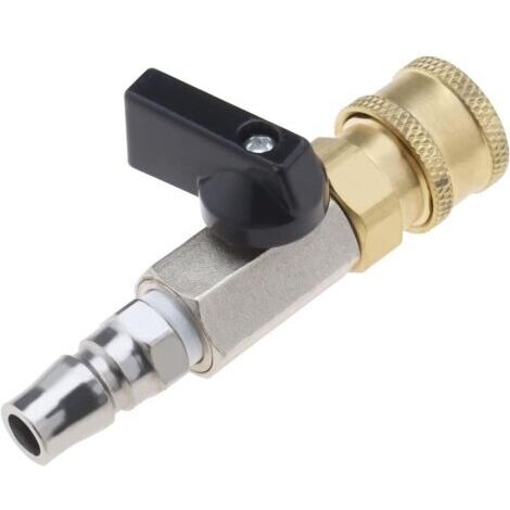 Raccord rapide pour air comprimé, vanne à boisseau sphérique pneumatique, vanne de dosage, vanne d'arrêt 1/4" avec raccord fileté mâle 1/4" et douille de raccordement 1/4".