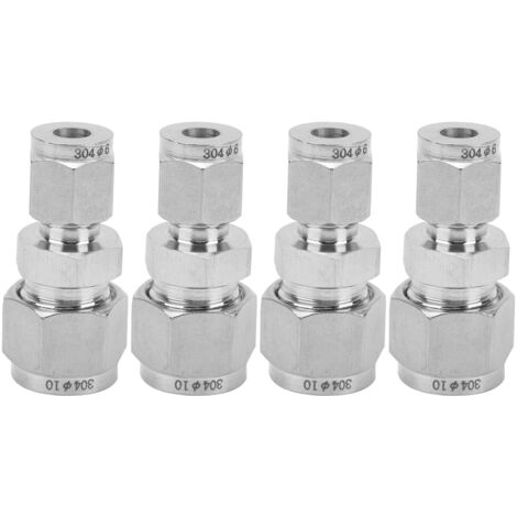 Raccord Réducteur Droit Acier Inox 304, Double Bague pour Tubes Compression 6mm 10mm