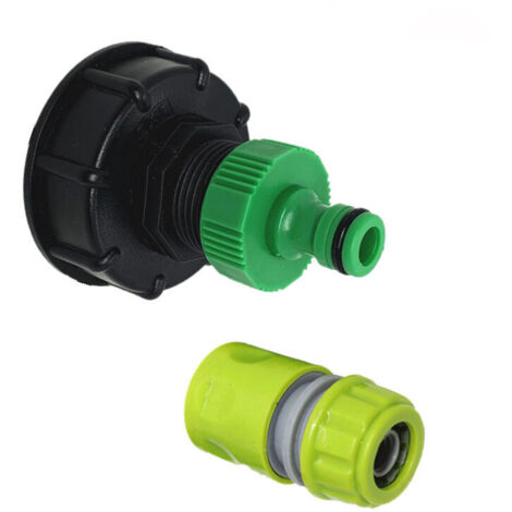 Raccord S60x6 avec Nez de Robinet Raccord Rapide 1", pour Cuve IBC Récupération d'Eau de Pluie 1000 Litres(tétine 90g 1" plus connecteur de tuyau 4 points)
