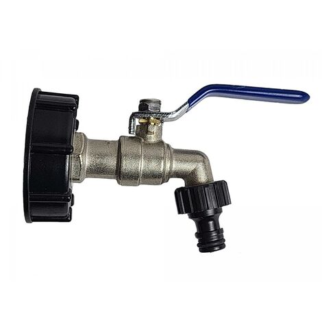 Raccord S60x6 avec vanne laiton pour cuve IBC Poignée Bleu