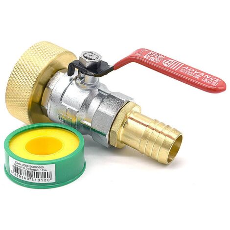 Raccord S60x6 en laiton avec robinet en laiton à boisseau sphérique sortie cannelée 25mm