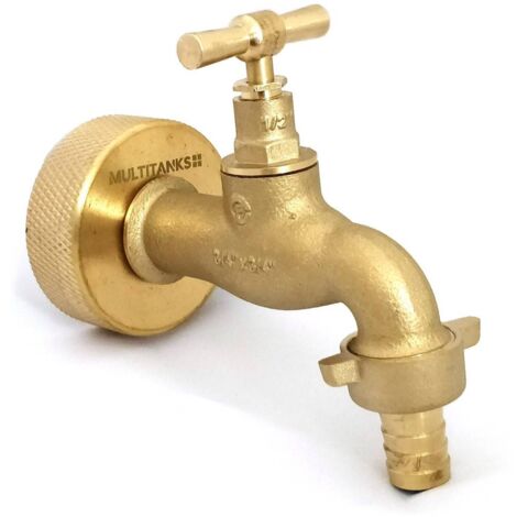 Raccord S60x6 en laiton avec robinet laiton et sortie cannelée 15mm