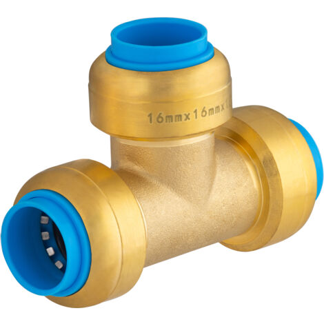 Raccord Té égal 16mm – Laiton – Installation rapide sans outil – Compatible tubes PER, multicouche et cuivre