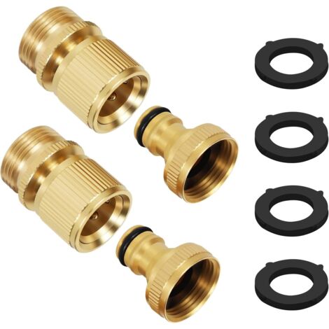 Raccord Tuyau Arrosage Laiton - Lot 4 Pièces - Connecteur Rapide Mâle Femelle 3/4 Pouces - Étanche Durable - Jardin Garage Camping