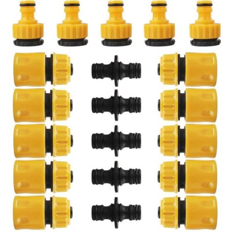 Raccord Tuyau d'Arrosage, 10Pcs 1/2" Tuyau Rapides Raccord, 5Pcs Double Connecteur de Tuyau et 5Pcs 3/4" Connecteur Nez de Robinet, Connecteur de Robinet en Plastique Tuyau d'Arrosage