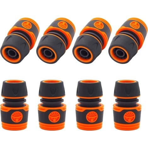 Raccord Tuyau D'arrosage, 8 Pièces Embout Tuyau Arrosage, Adaptateur Tuyau Arrosage Convient aux Tuyaux Outils de Jardin Buses Pistolets Pulvérisateurs(Orange)