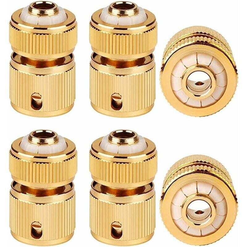Raccord Tuyau d'arrosage Laiton Raccord Rapide 1/2' Connecteur Tuyau Eau Dispositif de Passage de l'eau Guazhuni (6 Pièce )